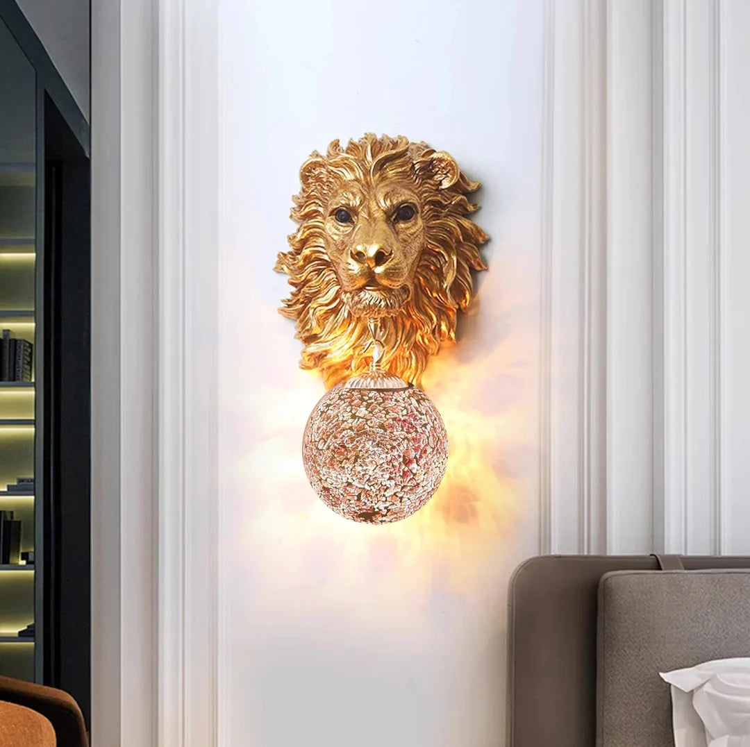 Lion Wall Lamp Art Led European Creative Wall Lamp Bedroom Bedside Lamp - Gold