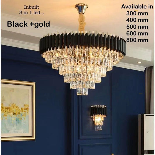 600MM GOLD BLACK TUBE STAINLESS STEEL K9 CRYSTAL PENDANT CHANDELIER CEILING LIGHTS HANGING