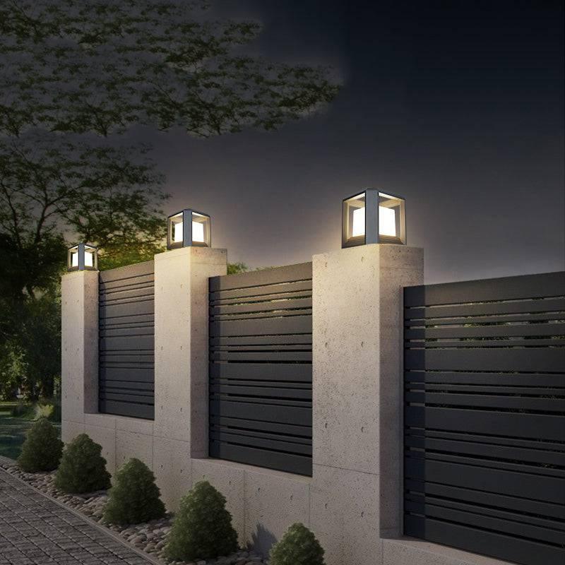 SQUARE PILLAR LIGHT GATE LAMP METAL ACRYLIC E27 LANTERN POST (COLOR : BLACK) (Set of 2)