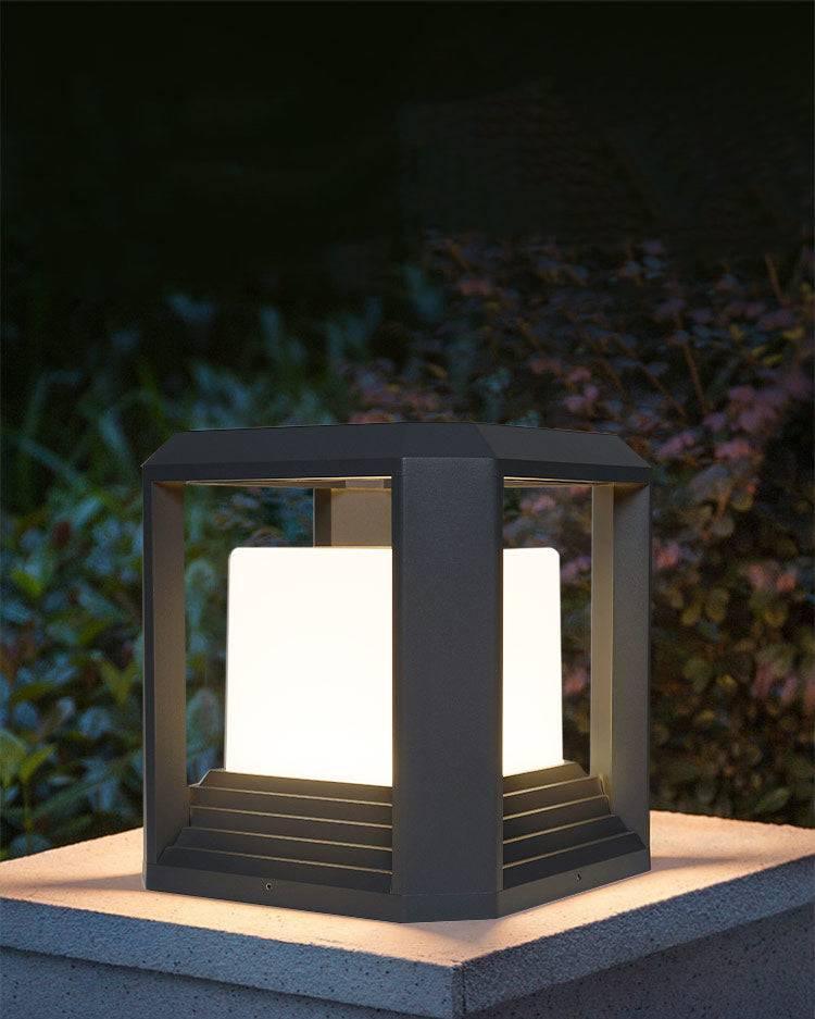 SQUARE PILLAR LIGHT GATE LAMP METAL ACRYLIC E27 LANTERN POST (COLOR : BLACK) (Set of 2)