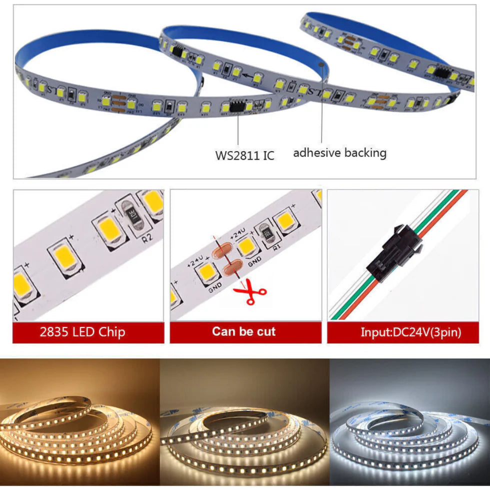 Running Flowing Water LED Strip Lights Kit - 2835 120L/m 24V WS2811 with Wireless Controller and Power Supply