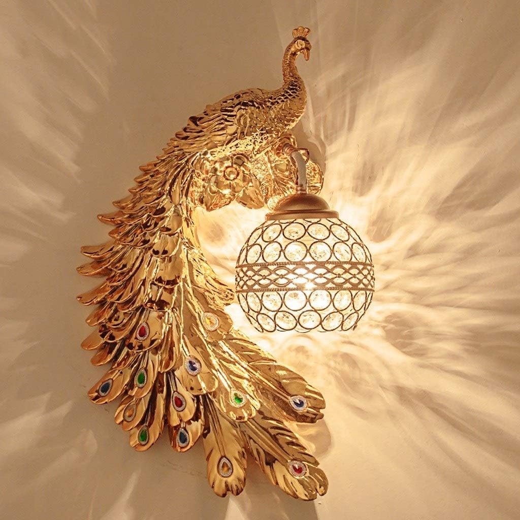 Peacock Resin Wall Mounted Led Night Lamp Antique Wall Light Lamp- Gold