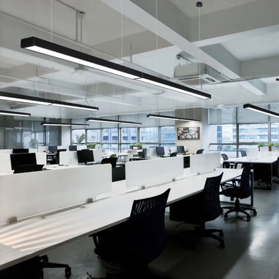 Minimalist Linear LED Hanging Light - Acrylic, Black/White - Office Ceiling Pendant Lamp