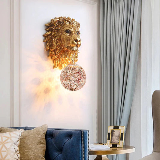 Lion Wall Lamp Art Led European Creative Wall Lamp Bedroom Bedside Lamp - Gold