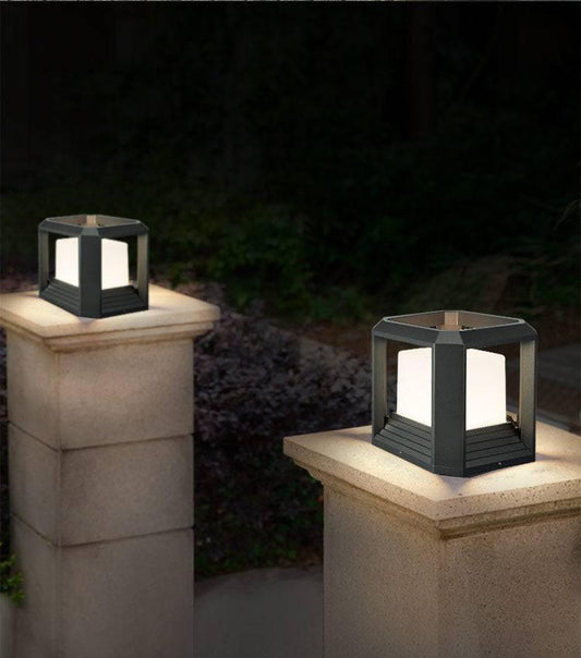 SQUARE PILLAR LIGHT GATE LAMP METAL ACRYLIC E27 LANTERN POST (COLOR : BLACK) (Set of 2)